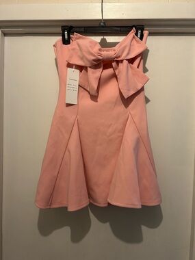 Strapless Bow-Front Mini Dress in Soft Pink